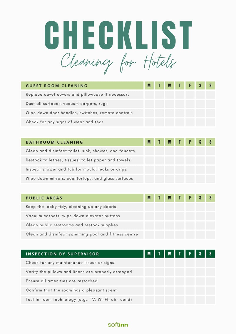 Cleaning Checklist for Hotels