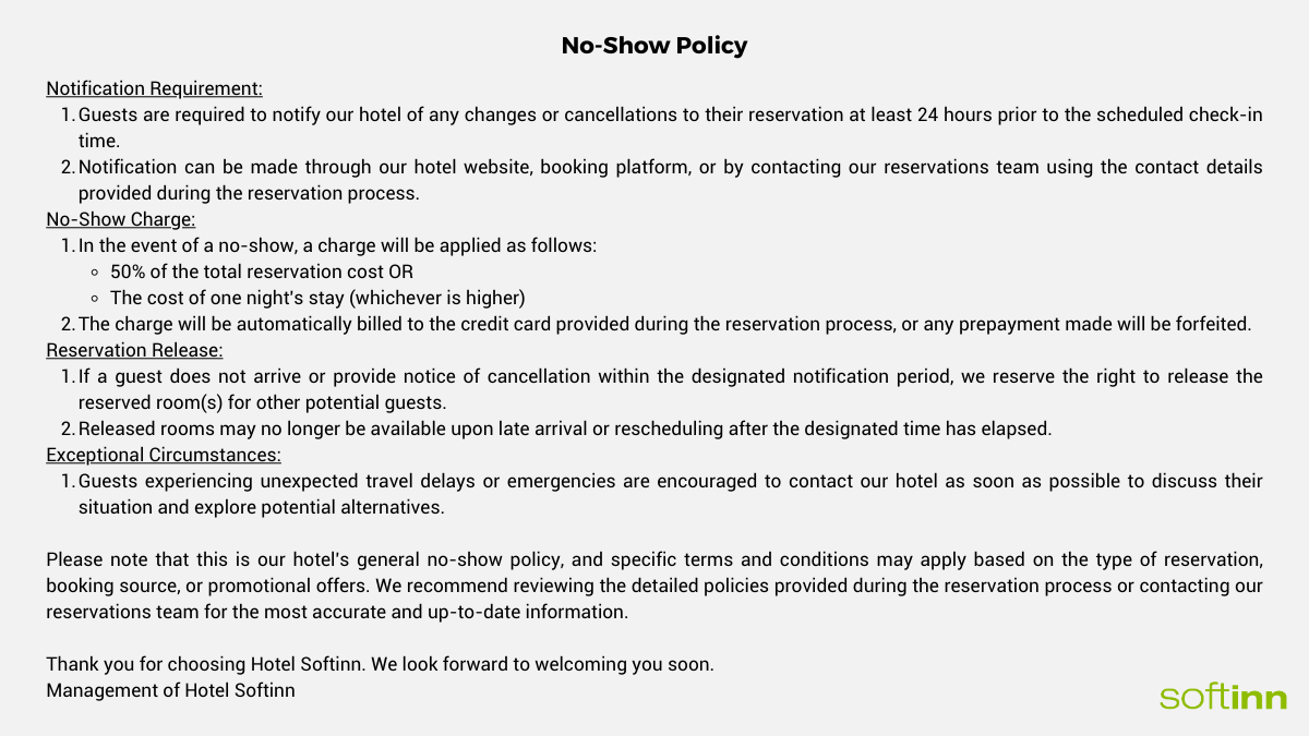 No-show policy template for hotel